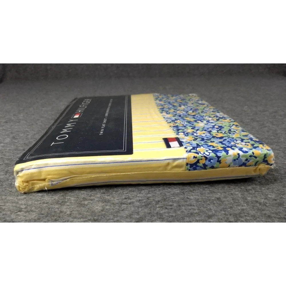 Tommy Hilfiger Twin Flat Sheet Cotton Elizabeth‎ Anne Floral Yellow Stripe NEW